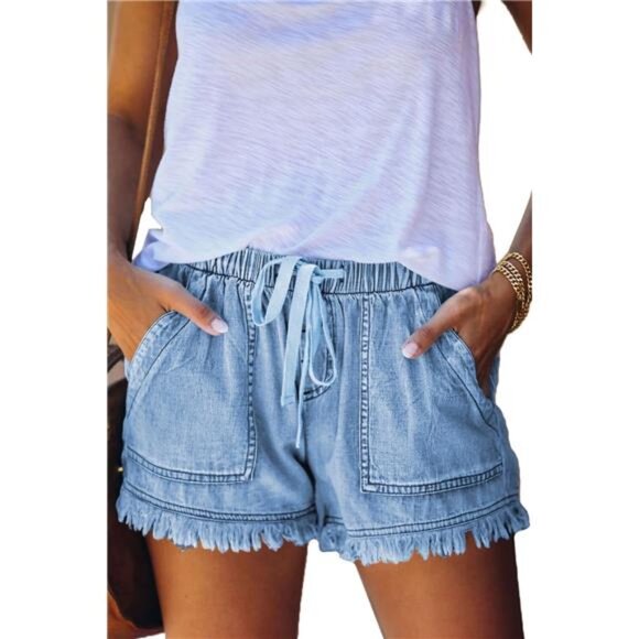 Womens Lightweight Shorts Casual Light Blue - Picture 1 of 4